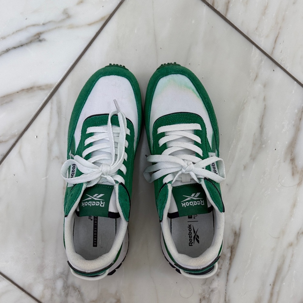 Reebok Green and White Retro Runner Sneakers